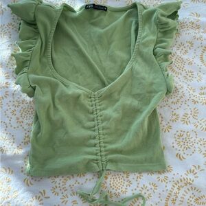 Light green flutter sleeve Zara top